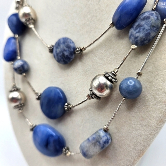 Chico's Gallica Blue Sodalite Stone Illusion Silver-Tone Multi-Strand Necklace - Picture 2 of 6
